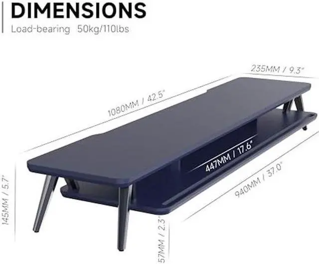 Alt view image 3 of 5 - Fenge Dual Monitor Stand, Monitor Stands Riser for 2 Monitors, 42.5 Inch Wood Desk Shelf with Storage Organizer and Cable Management for Office Desk Accessories