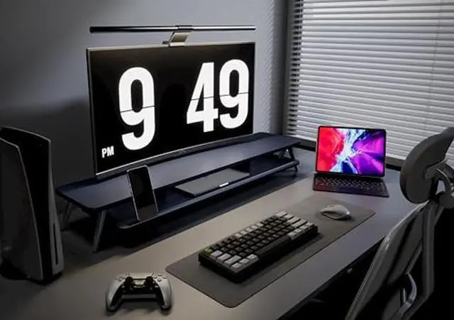 Alt view image 4 of 5 - Fenge Dual Monitor Stand, Monitor Stands Riser for 2 Monitors, 42.5 Inch Wood Desk Shelf with Storage Organizer and Cable Management for Office Desk Accessories