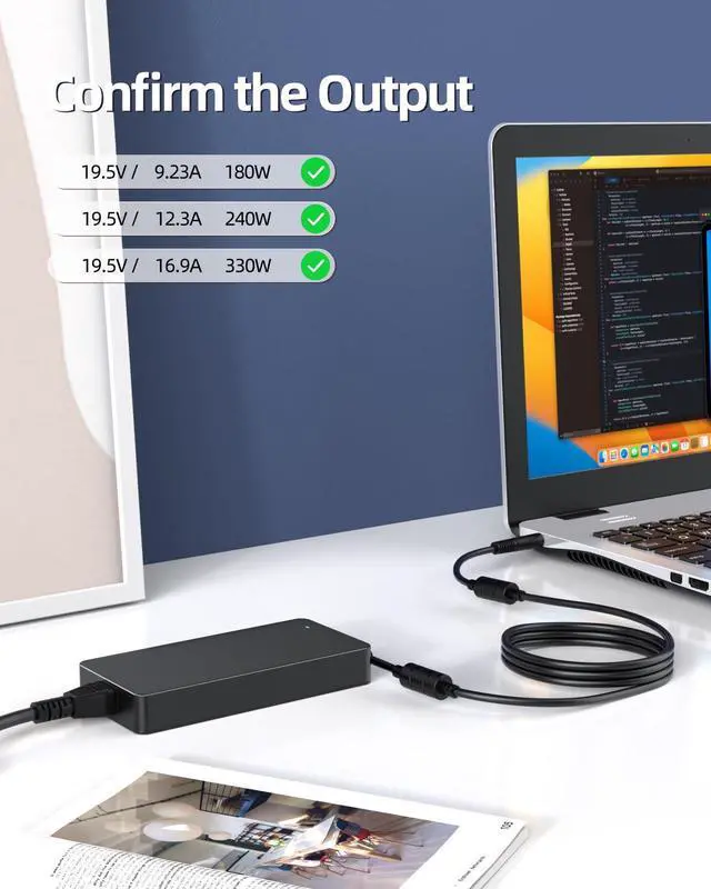 Alt view image 2 of 5 - 330W Slim AC Laptop Charger Fit for Dell-Alienware X17 R1 R2 M17 R3 R4 P38E P45E P48E Laptop Power Adapter Supply Cord