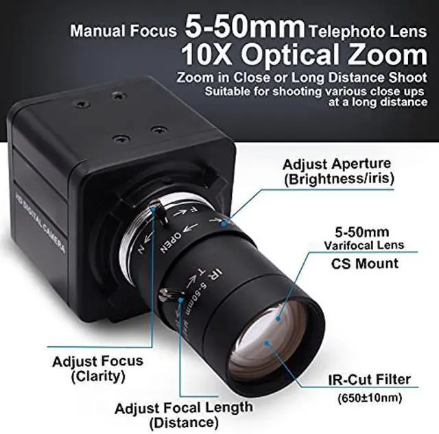 Alt view image 2 of 4 - 4K UHD USB Camera with Zoom,5-50mm 10X Optical Zoom Lens USB Webcam High Definition Web Camera 3840x2160@30fps Adjustable Focal Length Camera for Tripod Mount with Sony IMX317 Sensor