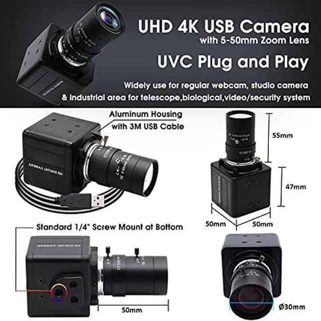 Alt view image 3 of 4 - 4K UHD USB Camera with Zoom,5-50mm 10X Optical Zoom Lens USB Webcam High Definition Web Camera 3840x2160@30fps Adjustable Focal Length Camera for Tripod Mount with Sony IMX317 Sensor