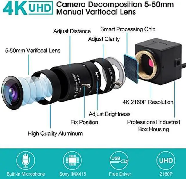 Alt view image 4 of 5 - ALPCAM USB Camera 4K 10X 5-50mm Optical Zoom Lens Camera Ultra HD 2160P Web Camera,Plug and Play USB Web Camera for Windows Linux Mac Raspberry Pi,IMX415 Sensor USB Camera for Video Conference