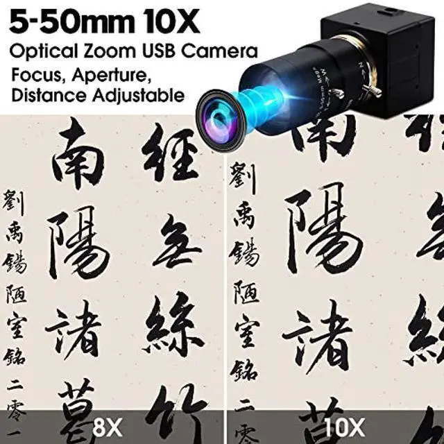 Alt view image 2 of 5 - IFWATER 4K USB Camera Ultra HD 5-50mm 10X Optical Zoom Manual Lens, 2160P IMX415 Sensor CS-Mount USB Webcam Varifocus Camera Close-up Plug and Play UVC Free Drive,Compatible Windows Mac OS X Linux