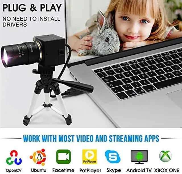 Alt view image 5 of 5 - IFWATER 4K USB Camera Ultra HD 5-50mm 10X Optical Zoom Manual Lens, 2160P IMX415 Sensor CS-Mount USB Webcam Varifocus Camera Close-up Plug and Play UVC Free Drive,Compatible Windows Mac OS X Linux