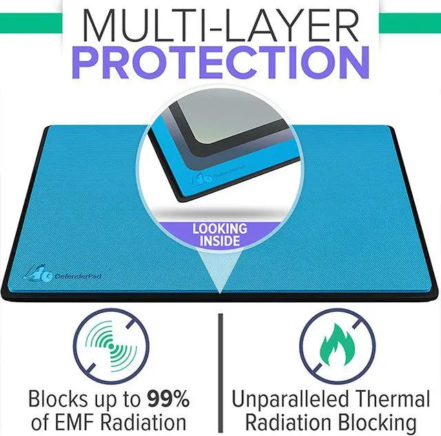 Alt view image 2 of 4 - DefenderPad Laptop EMF Radiation Protection & Heat Shield by DefenderShield - EMF Blocker Lap Pad & 5G Protector Computer Lapdesk Compatible with up to 17" Laptop, Chromebook, MacBook (Blue)
