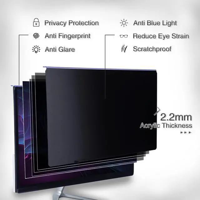 Alt view image 2 of 5 - DEJIMAX 32 Inch Computer Privacy Screen Filter Hanging, for 16:9 Widescreen Monitor Privacy Shield Screen Protector Anti Glare and Blue Light