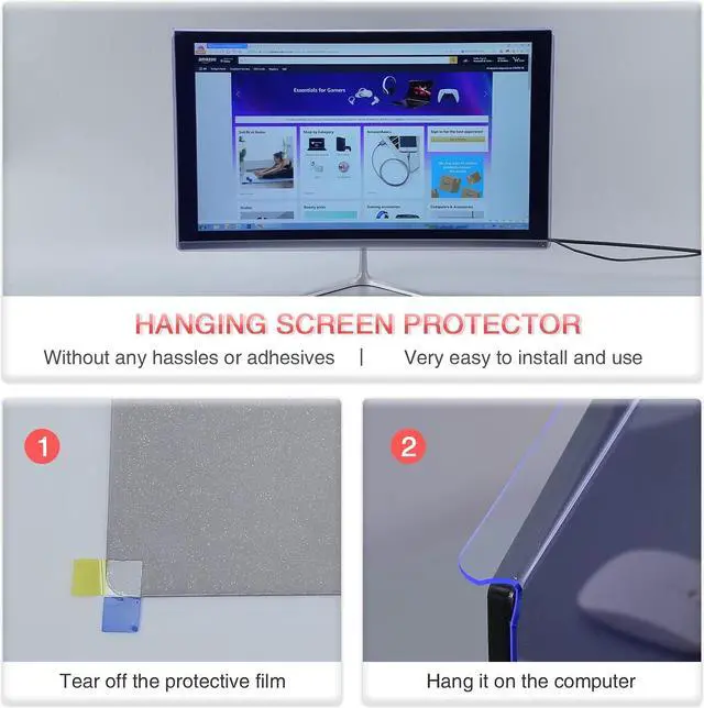 Alt view image 4 of 5 - DEJIMAX 32 Inch Computer Privacy Screen Filter Hanging, for 16:9 Widescreen Monitor Privacy Shield Screen Protector Anti Glare and Blue Light