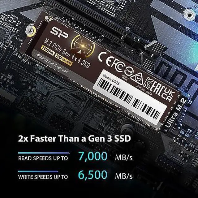 Alt view image 3 of 5 - Silicon Power 2TB US75 Nvme PCIe Gen4 M.2 2280 SSD R/W Up to 7,000/6,500 MB/s, Compatible with Playstation 5 (SP02KGBP44US7505)