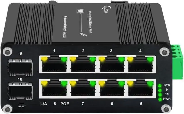 Main image of Ndarepoo Mini Compact Industrial 8-Port 10/100/1000T 802.3at 30W PoE + 2-Port 100/1000X SFP Din Rail Unmanaged Switch Ethernet Switch IEEE802.3af/at 30W/240W 48-57V DC Input