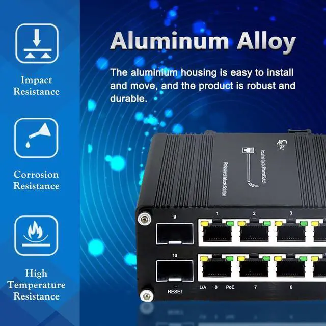 Alt view image 2 of 4 - Ndarepoo Mini Compact Industrial 8-Port 10/100/1000T 802.3at 30W PoE + 2-Port 100/1000X SFP Din Rail Unmanaged Switch Ethernet Switch IEEE802.3af/at 30W/240W 48-57V DC Input