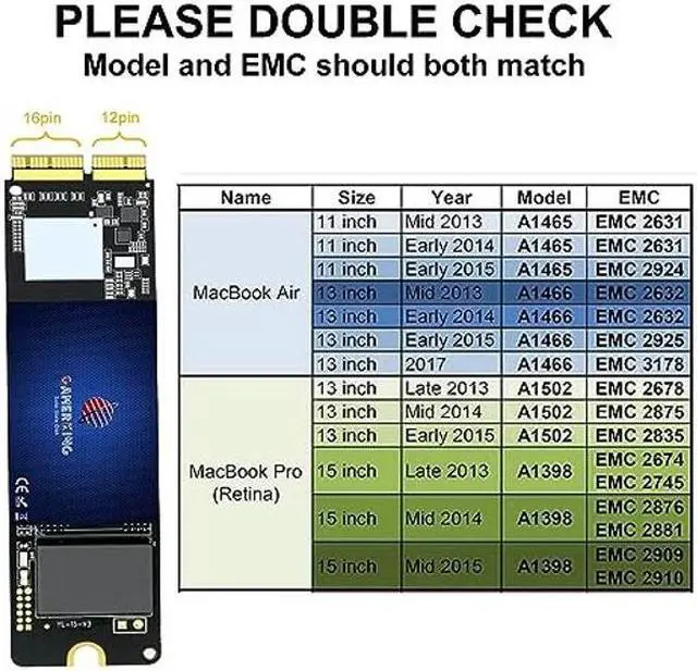 Alt view image 4 of 4 - GAMERKING 1TB NVMe SSD for Apple MacBook Air A1465 A1466 2013-2017, MacBook Pro A1398 A1502 Retina 2013-2015, M.2 PCIe Gen3x4 Internal SSD with 3D NAND TLC Flash