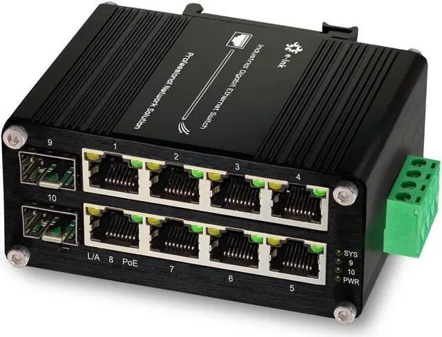 Main image of Throncom Industrial Gigabit PoE Fiber Switch 8 Ports PoE+ Ethernet Switch with 100/1000M Adaptive 2 SFP Slots Din Rail Unmanaged 10/100/1000Mbps Small Network Switch IEEE802.3af/at 30W/240W 48-57V DC