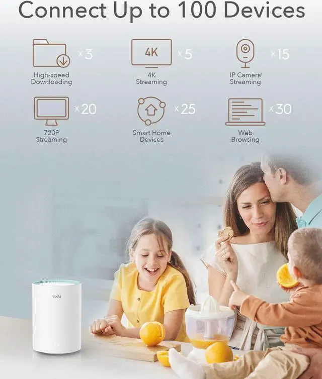 Alt view image 5 of 5 - Cudy M1300 3-Pack AC1200 Gigabit Whole Mesh WiFi System, Dual Band, WiFi Extender, High Gain Antennas, VPN, Cloudflare, Connect Up to 100 Devices