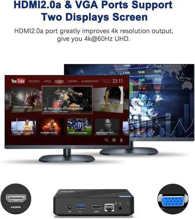 Alt view image 4 of 5 - KODLIX Mini PC Celeron N4020(up to 2.8GHz), DDR4 4GB/64GB eMMC Mini PC Fanless UHD 4k@60Hz, Mini Computer Support HDMI&VGA, USB3.0, 2.4/5.8G Wi-Fi, DIY NGFF 2242 SSD