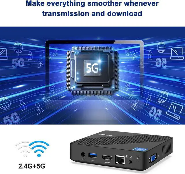 Alt view image 5 of 5 - KODLIX Mini PC Celeron N4020(up to 2.8GHz), DDR4 4GB/64GB eMMC Mini PC Fanless UHD 4k@60Hz, Mini Computer Support HDMI&VGA, USB3.0, 2.4/5.8G Wi-Fi, DIY NGFF 2242 SSD