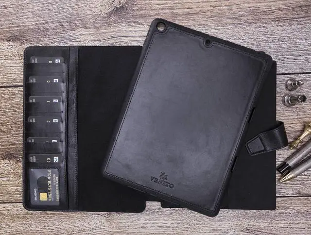 Alt view image 2 of 5 - Venito Parma Magic Tablet Wallet Compatible with iPad 10.2, 2019 (7th Generation)- Handmade Leather Folio Stand Case (Rustic Black)