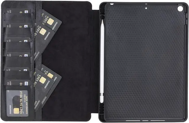 Alt view image 3 of 5 - Venito Parma Magic Tablet Wallet Compatible with iPad 10.2, 2019 (7th Generation)- Handmade Leather Folio Stand Case (Rustic Black)