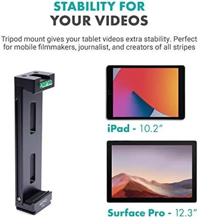 Alt view image 4 of 5 - Movo Tablet Vlogging Kit for iPad - iPad Vlogging Kit with Tablet Holder, Full Size Tripod, Microphone, LED Light, Cold Shoe Extension - YouTube Starter Kit with iPad Tripod Mount for Video Recording