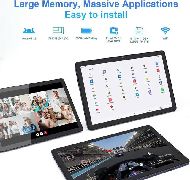 Alt view image 3 of 5 - C idea 10.1" FHD Tablet, Android 12 Tablet PC 8GB RAM 128GB ROM (1TB),1920 * 1200 Full HD Screen|2.4G/5G WiFi|8MP+13MP Camare|8000mAh Long Battery Life,2024
