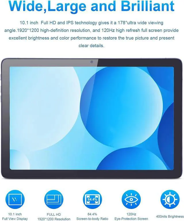 Alt view image 2 of 5 - C idea 10.1" FHD Tablet, Android 12 Tablet PC 8GB RAM 128GB ROM (1TB),1920 * 1200 Full HD Screen|2.4G/5G WiFi|8MP+13MP Camare|8000mAh Long Battery Life,2024