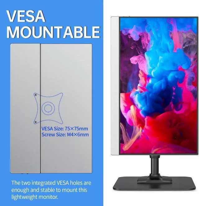 Alt view image 4 of 5 - VisionOwl Portable Monitor-15.6 Inch Travel Screen FHD FreeSync Frameless USB-C Computer Display with Type-C HDMI Speakers for Laptop PC Mac Surface PS4/5 Xbox Switch, with Cover Stand, VESA Mountable