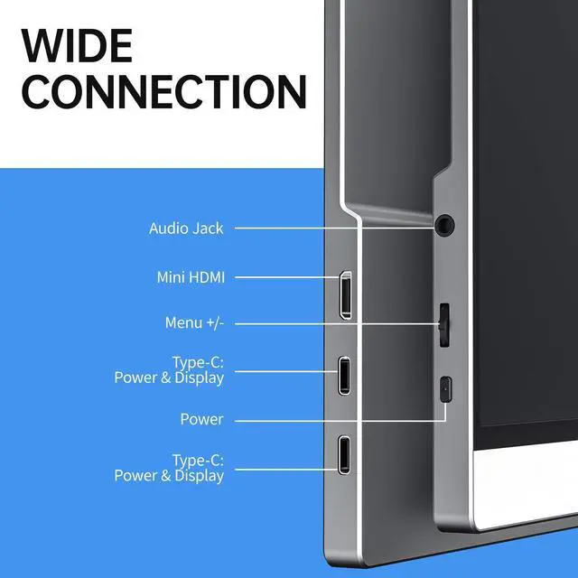 Alt view image 5 of 5 - VisionOwl Portable Monitor-15.6 Inch Travel Screen FHD FreeSync Frameless USB-C Computer Display with Type-C HDMI Speakers for Laptop PC Mac Surface PS4/5 Xbox Switch, with Cover Stand, VESA Mountable