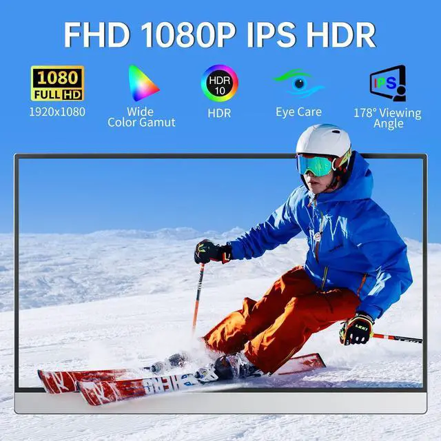 Alt view image 3 of 5 - VisionOwl Portable Monitor-15.6 Inch Travel Screen FHD FreeSync Frameless USB-C Computer Display with Type-C HDMI Speakers for Laptop PC Mac Surface PS4/5 Xbox Switch, with Cover Stand, VESA Mountable