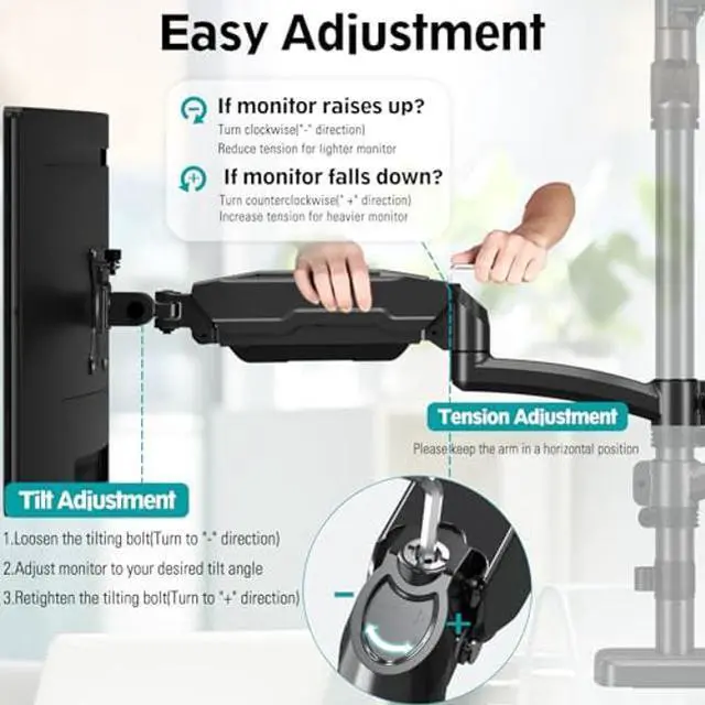 Alt view image 2 of 4 - MOUNT PRO Triple Monitor Mount for Max 32" Computer Screen, Adjustable 3 Monitor Desk Mount, up to 17.6lbs Each, Gas Spring Monitor Arm with Tilt Swivel Rotation, VESA Mount 75x75/100x100mm