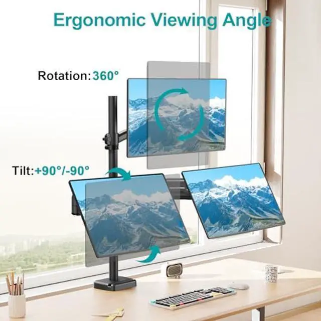 Alt view image 3 of 4 - MOUNT PRO Triple Monitor Mount for Max 32" Computer Screen, Adjustable 3 Monitor Desk Mount, up to 17.6lbs Each, Gas Spring Monitor Arm with Tilt Swivel Rotation, VESA Mount 75x75/100x100mm