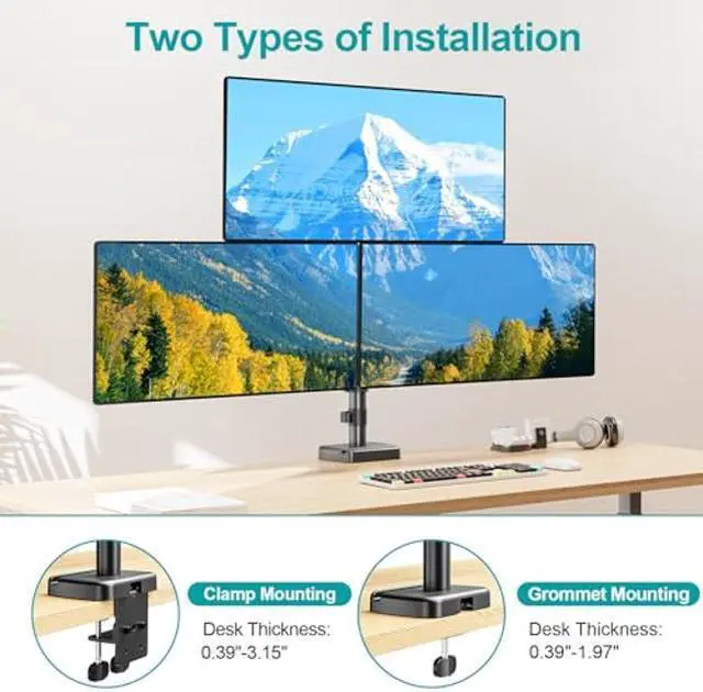 Alt view image 4 of 4 - MOUNT PRO Triple Monitor Mount for Max 32" Computer Screen, Adjustable 3 Monitor Desk Mount, up to 17.6lbs Each, Gas Spring Monitor Arm with Tilt Swivel Rotation, VESA Mount 75x75/100x100mm