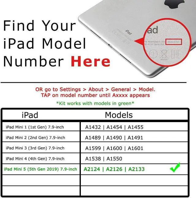 Alt view image 3 of 5 - Repair Parts Plus for iPad Mini 5th Generation Screen Replacement LCD Display and Glass Touch Digitizer Premium Kit (7.9", A2126 | A2124 | A2133) + Sleep/Wake Sensor (Space Gray) + Adhesive - Black