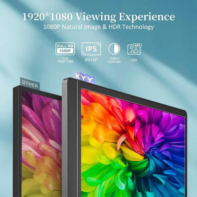 Alt view image 2 of 5 - KYY Portable Monitor 15.6'' 1080P FHD USB-C Laptop Monitors w/Smart Cover & Dual Speaker, HDMI Computer Display IPS HDR External Gaming Monitor for PC Phone Mac Xbox PS4 Switch[Upgraded]