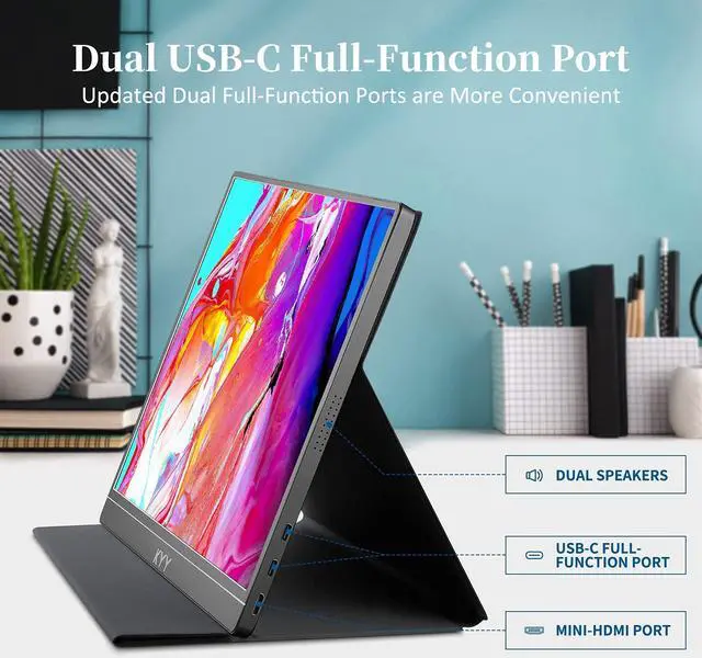 Alt view image 4 of 5 - KYY Portable Monitor 15.6'' 1080P FHD USB-C Laptop Monitors w/Smart Cover & Dual Speaker, HDMI Computer Display IPS HDR External Gaming Monitor for PC Phone Mac Xbox PS4 Switch[Upgraded]