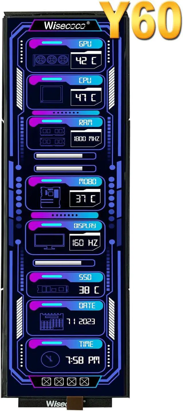 Main image of wisecoco 1920x515 IPS DIY Kits with Dual Built-in Speakers Bar LCD Screen HDMI Display Monitor for Hyte Y60 Computer Gaming PC Case CPU GPU Secondary Monitor Easy Install Dimension Y60
