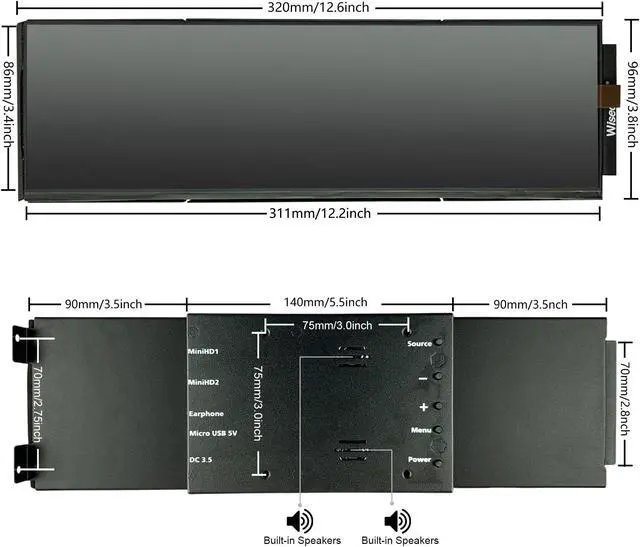 Alt view image 5 of 5 - wisecoco 1920x515 IPS DIY Kits with Dual Built-in Speakers Bar LCD Screen HDMI Display Monitor for Hyte Y60 Computer Gaming PC Case CPU GPU Secondary Monitor Easy Install Dimension Y60