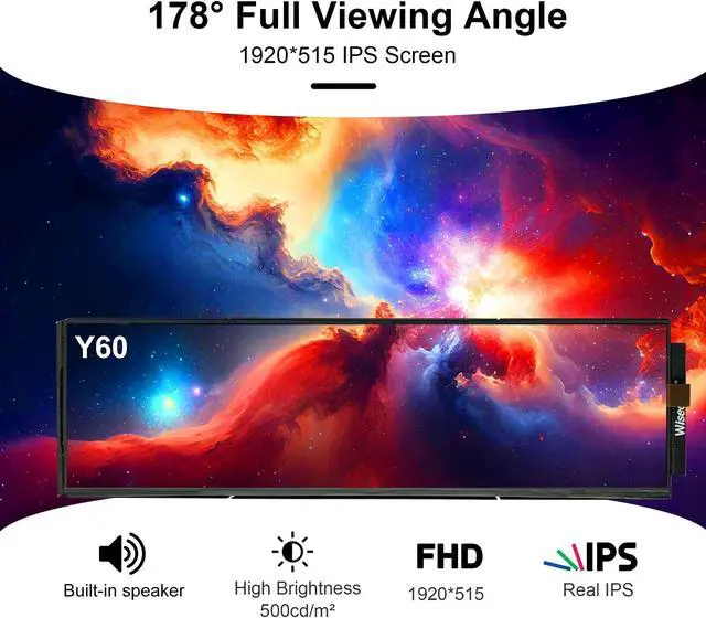 Alt view image 4 of 5 - wisecoco 1920x515 IPS DIY Kits with Dual Built-in Speakers Bar LCD Screen HDMI Display Monitor for Hyte Y60 Computer Gaming PC Case CPU GPU Secondary Monitor Easy Install Dimension Y60