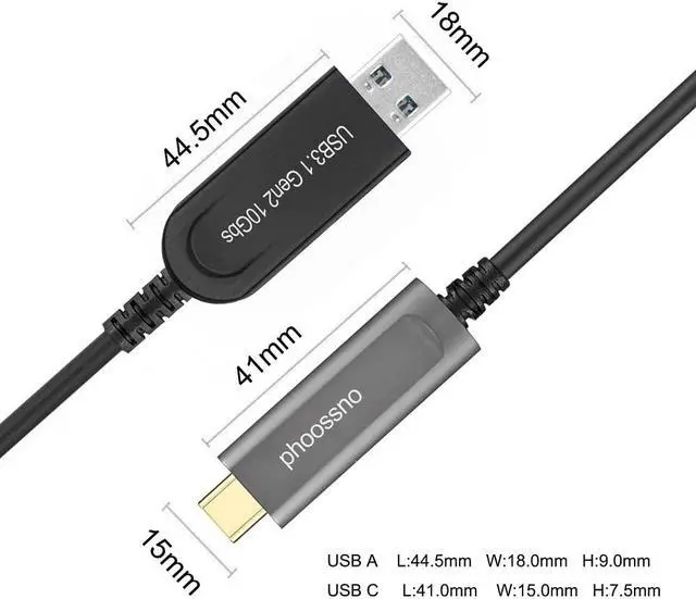 Alt view image 2 of 5 - USB A to C Fiber Optical Extension Cable USB 3.1 Gen2 10Gbps 15M 50FT Compatible with Microsoft Azure Logitech Camera Aver &Vaddio & Barco ClickShare Touch Screen Kinect Oculus VR Intel RealSense
