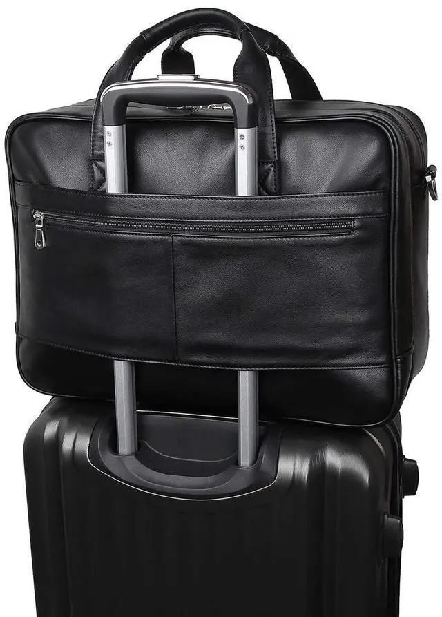 Alt view image 2 of 5 - Polare 17'' Full Grain Leather Professional Briefcase Work Bag Business Case for Men Fits 15.6'' Laptop