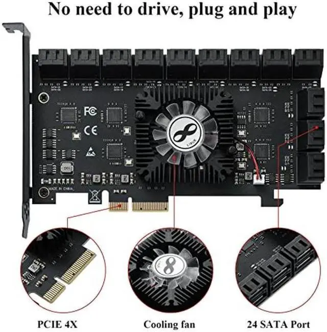 Alt view image 2 of 5 - MZHOU PCIe SATA Card 24 Port, 6Gbps SATA 3.0 PCIe Card,Support 24 SATA 4X 8X 16X 3.0 Devices, with SATA Cables&SATA Power Splitter Cable(1064+1812 Chip)