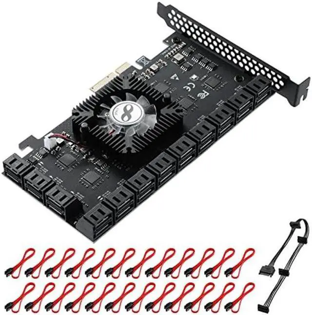 Main image of MZHOU PCIe SATA Card 24 Port, 6Gbps SATA 3.0 PCIe Card,Support 24 SATA 4X 8X 16X 3.0 Devices, with SATA Cables&SATA Power Splitter Cable(1064+1812 Chip)
