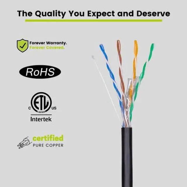 Alt view image 2 of 4 - trueCABLE Cat5e Outdoor, Unshielded UTP, 500ft, UV Resistant, Aerial CMX Rated, Black, 24AWG Solid Bare Copper, 350MHz, PoE++ (4PPoE), ETL Listed, Bulk Ethernet Cable