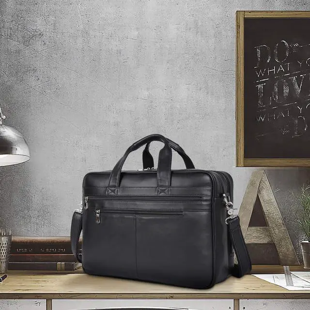 Alt view image 4 of 5 - Polare 17'' Full Grain Leather Professional Briefcase Work Bag Business Case for Men Fits 15.6'' Laptop