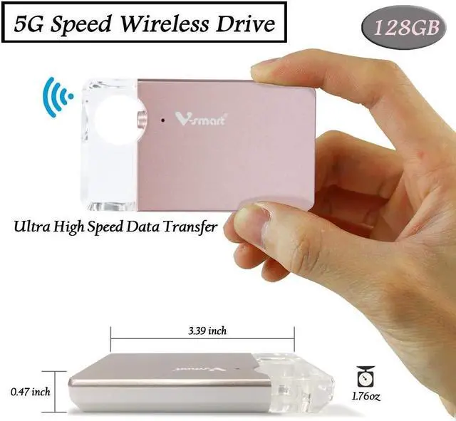 Alt view image 2 of 5 - V-smart CrystalDisk 5G Wireless External Storage Drive for iOS iPhone, Tablets, Computers - Universal USB Flash Drive Super Fast Speed Transmission (128GB)