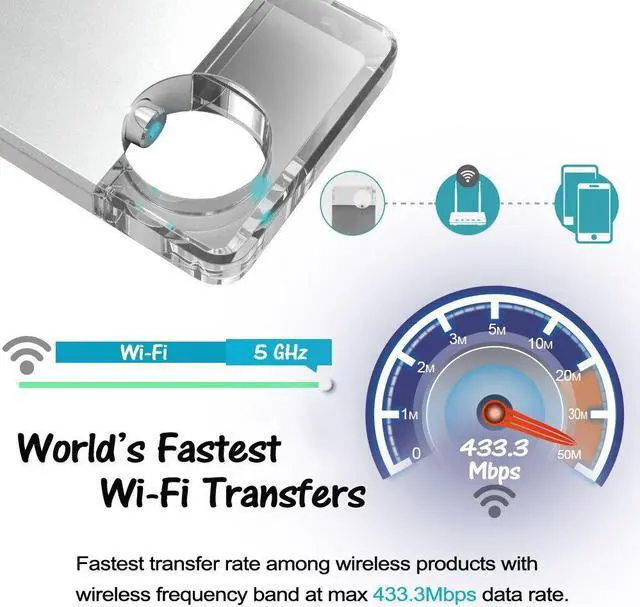 Alt view image 3 of 5 - V-smart CrystalDisk 5G Wireless External Storage Drive for iOS iPhone, Tablets, Computers - Universal USB Flash Drive Super Fast Speed Transmission (128GB)