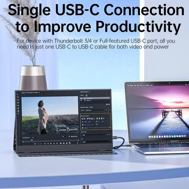 Alt view image 3 of 5 - VisionOwl Portable Monitor-15.6 Inch Slim Computer Display Gaming External Monitor Full HD 1080P USB Type-C HDMI IPS Screen with Cover for Travel Laptop MacBook Surface PC PS4/PS5 Xbox VESA Mountable