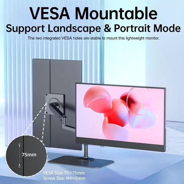 Alt view image 4 of 5 - VisionOwl Portable Monitor-15.6 Inch Slim Computer Display Gaming External Monitor Full HD 1080P USB Type-C HDMI IPS Screen with Cover for Travel Laptop MacBook Surface PC PS4/PS5 Xbox VESA Mountable