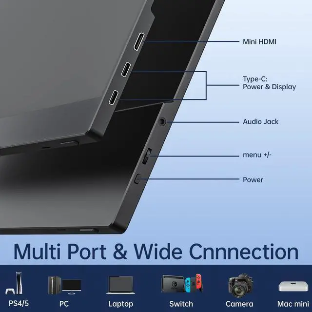 Alt view image 5 of 5 - VisionOwl Portable Monitor-15.6 Inch Slim Computer Display Gaming External Monitor Full HD 1080P USB Type-C HDMI IPS Screen with Cover for Travel Laptop MacBook Surface PC PS4/PS5 Xbox VESA Mountable