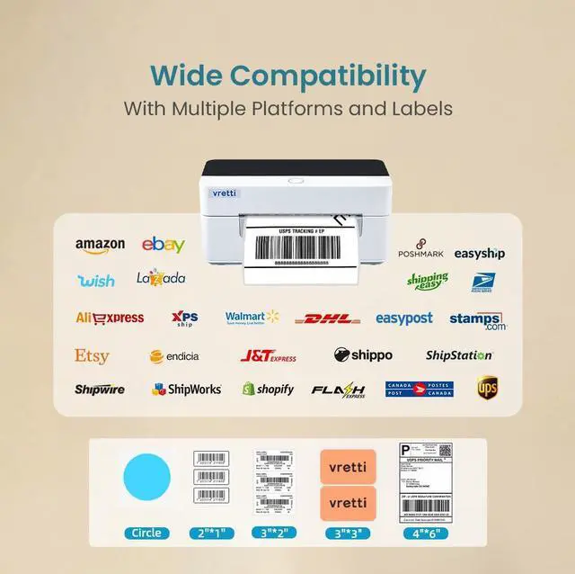 Alt view image 2 of 5 - vretti Wi-Fi Thermal Label Printer - Wireless Shipping Label Printer for Small Business & Package - D463B 4x6 Label Printer Compatible with Etsy Ebay  Shopify USPS iPhone Android Window Mac