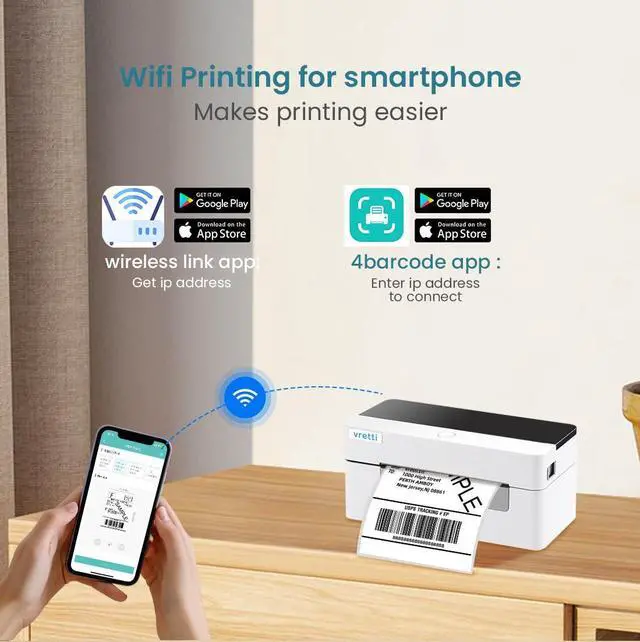 Alt view image 3 of 5 - vretti Wi-Fi Thermal Label Printer - Wireless Shipping Label Printer for Small Business & Package - D463B 4x6 Label Printer Compatible with Etsy Ebay  Shopify USPS iPhone Android Window Mac