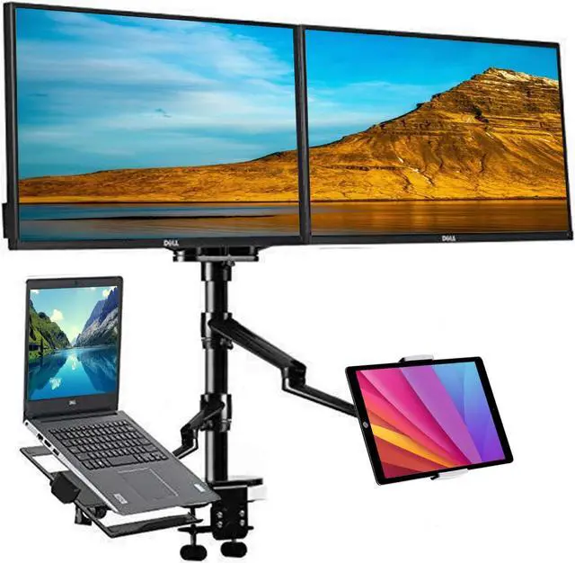 Main image of 4 arm Height Adjustable Desk Bed Holder Mount Stand for 10 to 17 inch Laptop and Double Monitor(11-27 inc),Compatible with MacBook,Ipad Pro Ipad Air,IPad Mini, Tablets 9 to 13 inch (Black)